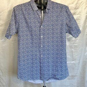 Topman Men’s | Blue & White Print Short Sleeve Button-Up Shirt | Size L